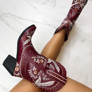 Women Cowboy Boots Burgundy 7 - Etsy display picture 1