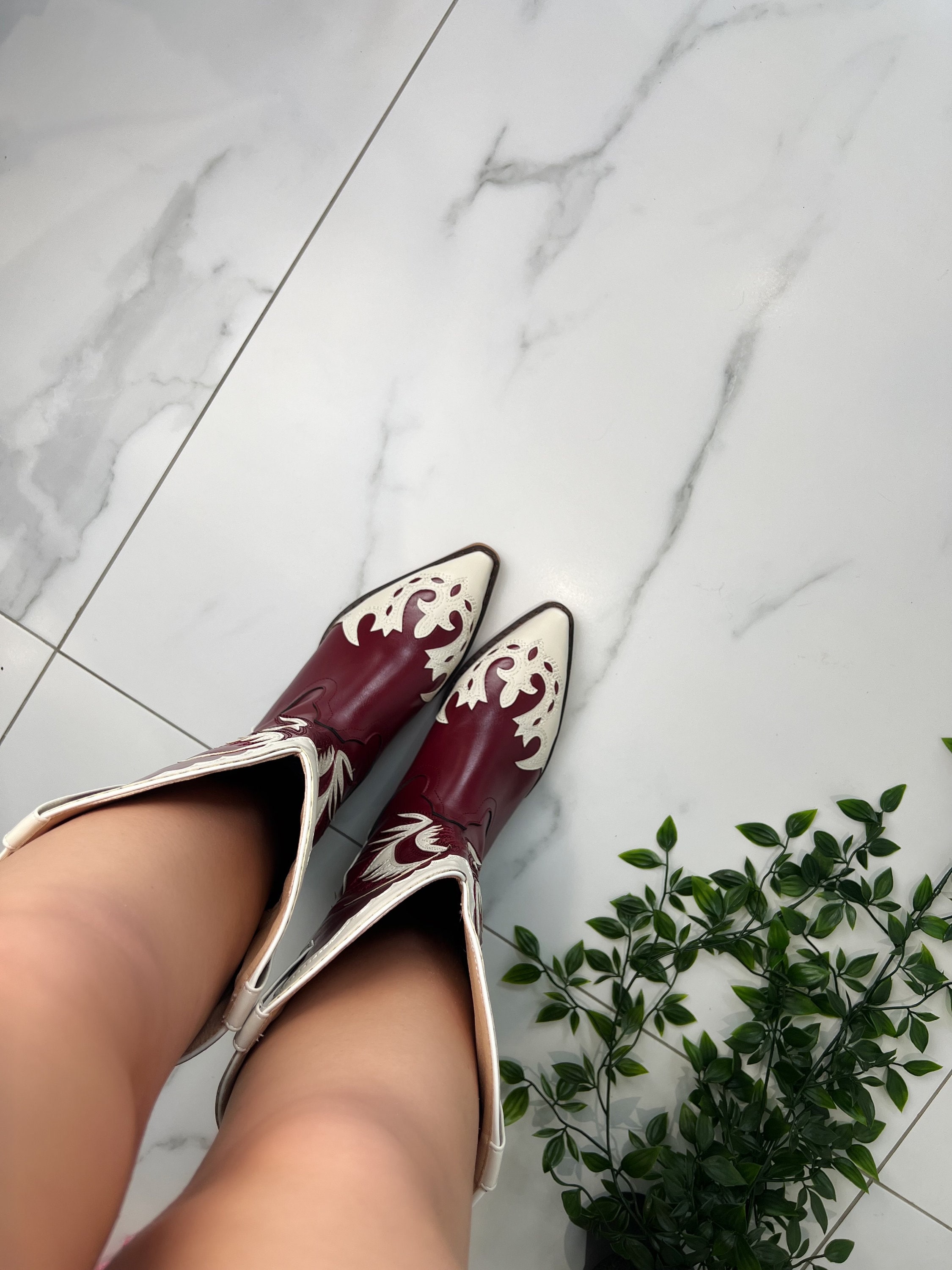 Cowboy Western Boots Burgundy Red & Cream - Etsy