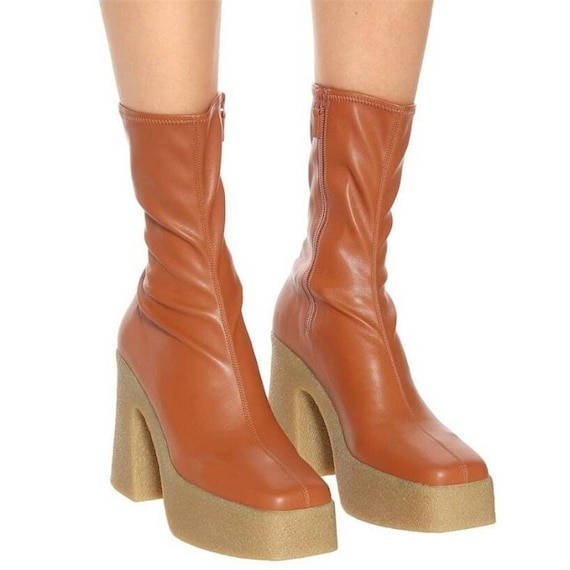 Platform Heel Ankle Boots 70s Style