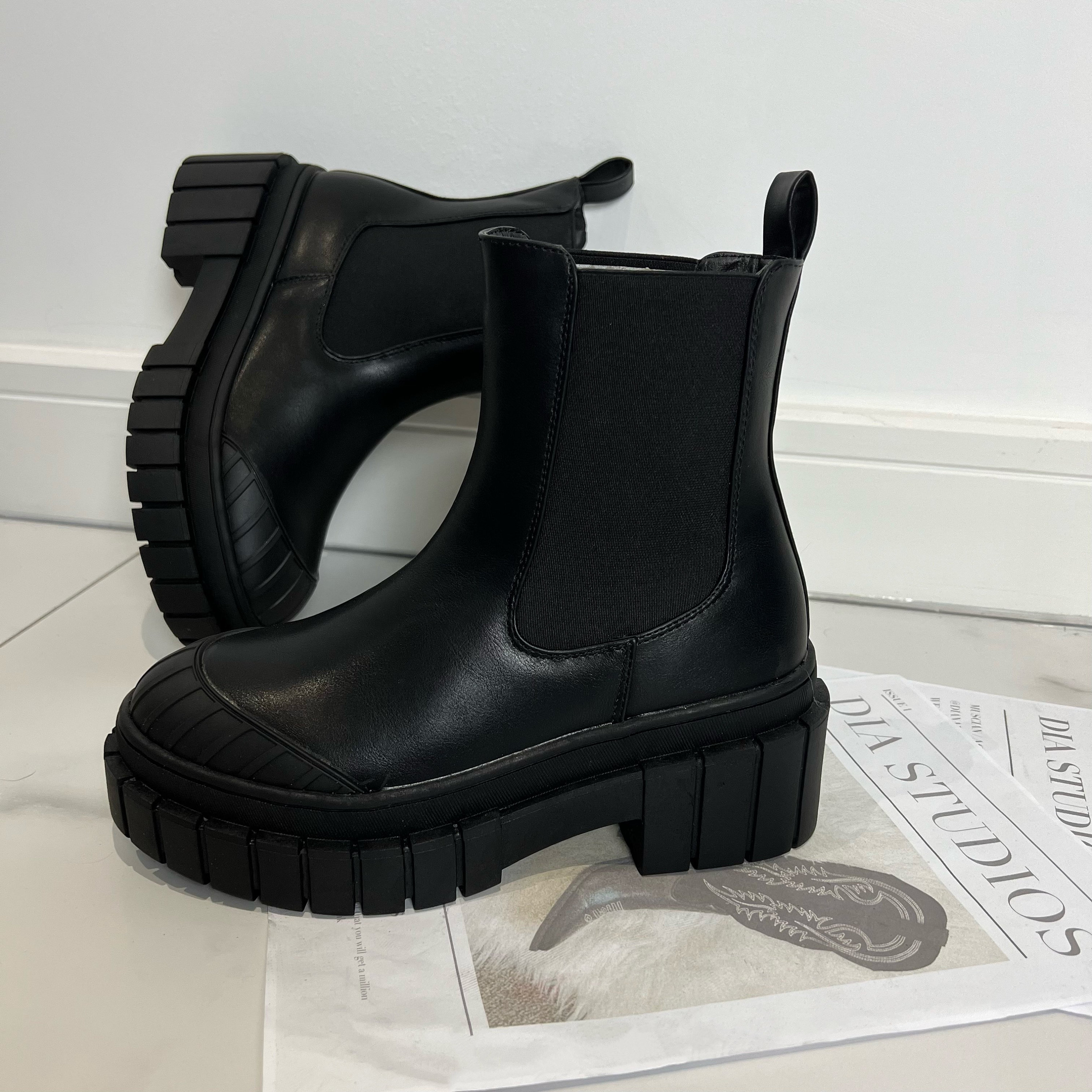 Black Chunky Ankle Chelsea Boot - Etsy UK