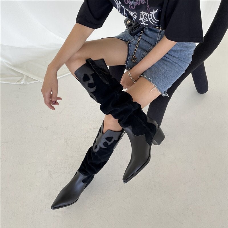 black western knee high boots