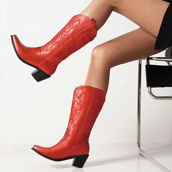 Cowboy Western Boots Red Etsy