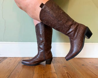 Vintage Western Cowboy Boots Brown Leather‎ Size 5.5 Unisex Vintage Texas Brand Medium Brown Leather Cowboy Western  main image 4