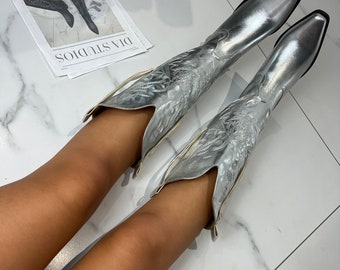 Cowboy western boots Metallic Silver