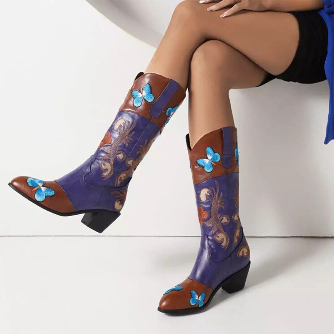 Cowboy Western Boots Blue and Brown - Etsy