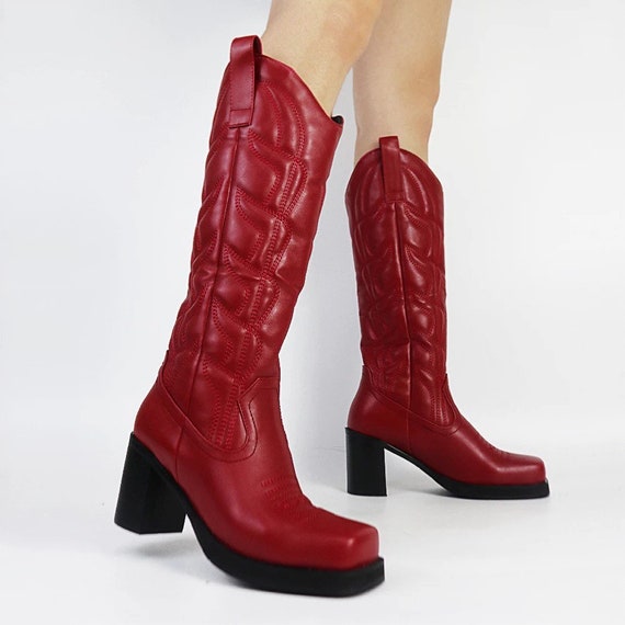Cowboy tacón botas rojas - Etsy España
