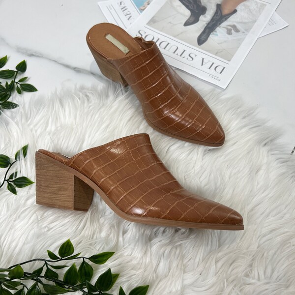 brown slip on mules
