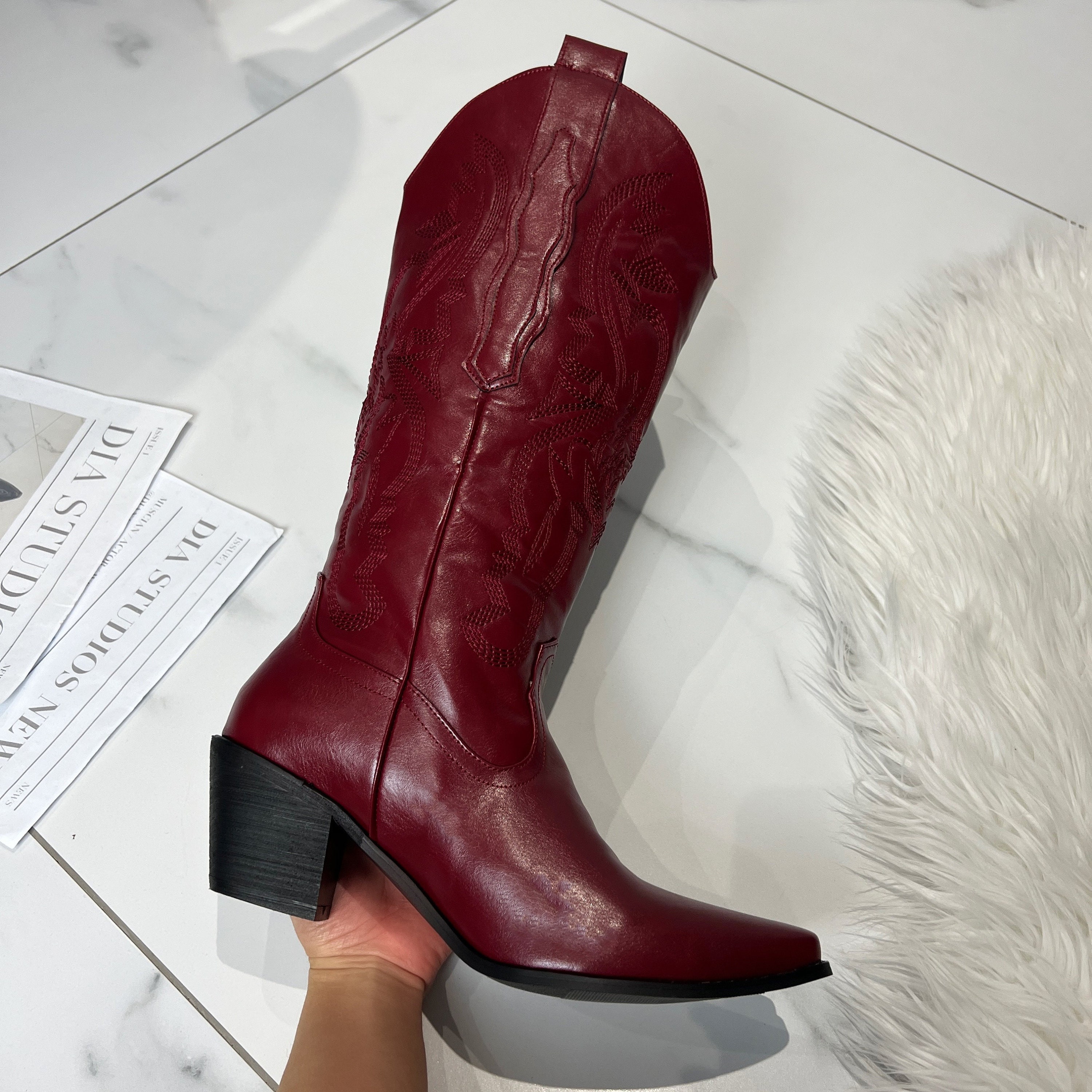 Cowboy Western Boots Burgundy Red Etsy UK