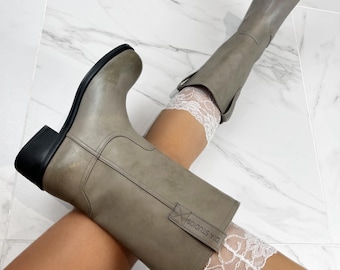 Grey chunky square toe boots