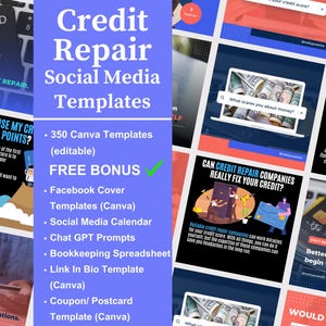350 Credit Repair Social Media Templates, FREE BONUSES, Credit Repair Instagram Posts, Credit Repair Bundle, Credit Repair Marketing
