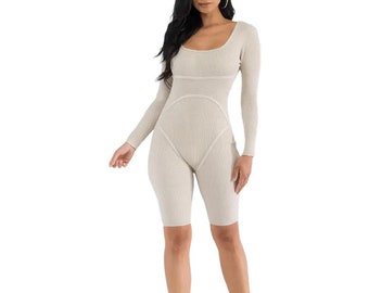 Mono ajustado acanalado: mono de manga larga para mujer