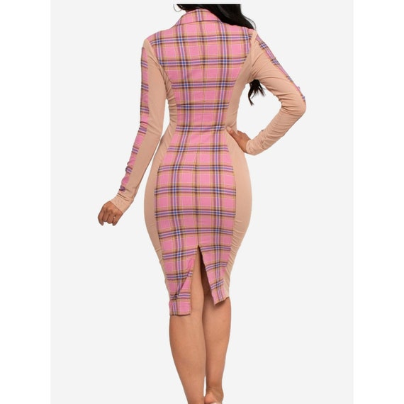Trendy Plaid Bodycon Dress | Long Sleeve See-through Mesh Side Dress |  Casual Chic Fashion | Stylish Night Out Outfit - Etsy