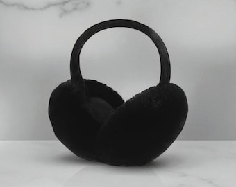Orejeras plegables negras de piel sintética: calentadores de orejas de invierno para mujeres y niñas