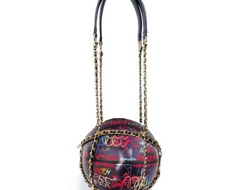 Graffiti Basketball Purse: Vegan Leather Crossbody Bag with Chain