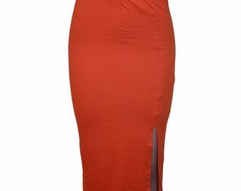 Women's Orange Side Split Midi Pencil Skirt | Women's Stretch Bodycon Midi Knee Length Pencil Skirt | Pencil Skirt For Women