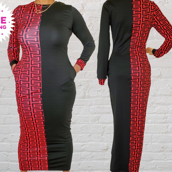 Long Sleeve Crewneck Bodycon Maxi Dress | Minimalist maxi dress | Maxi Dress With Long Sleeves | Bodycon Dress Pattern