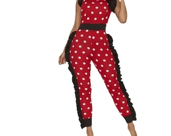 Women's Red Polka Dot Jumpsuit w/ Ruffle Trim | Red Polka Dot Romper