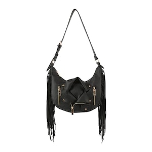 Embrace the Fringe Trend: Black Moto Shoulder Bag