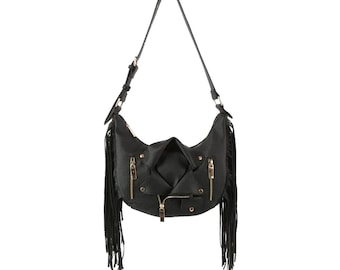 Embrace the Fringe Trend: Black Moto Shoulder Bag