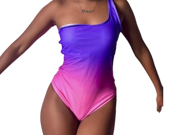 Two Tone One Shoulder One Piece Swimsuit With Side Cut Out | One Piece Cut Out Swimsuit | Colorblock Swimsuit | Pink Swimsuit