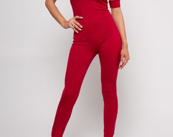 Wine Mockneck Half Sleeve Formal Jumpsuit W/ Zipper Back