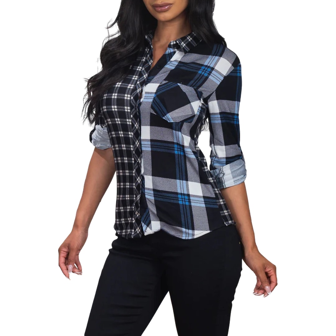 売れ筋商品|||ディッキーズ カットソー トップス レディース Flannel Long-Sleeve Shirt - Women's Surf Blue Fireside Ombre Plaid Women's Long Sleeve Plaid Shirt | Dickies - Dickies US