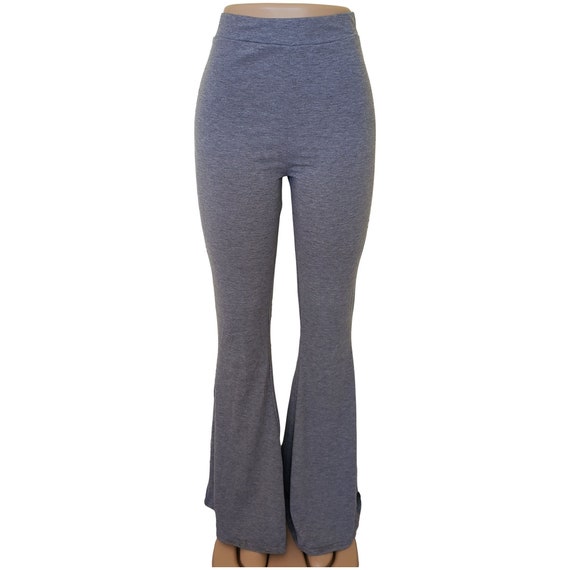 Women's Gray Stretch Flare Leg Bell Bottom Pants, High Waist Flare Pants  Cotton Yoga Pants Bootcut Pants Wide Leg Pants 