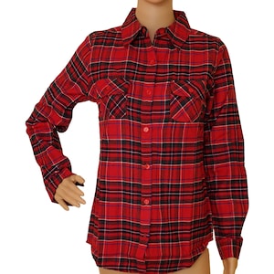 Ladies Red Plaid Flannel Long Sleeve Button up Shirt | Lumber Jack Flannel | Women&#39;s Flannel Shirt
