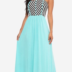Women&#39;s Blue Strapless Maxi Dress | Casual Beach Dress | Vacation Dress | Flowy Tube Dress