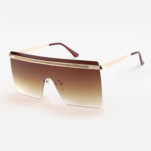 Lunettes de soleil de luxe sans monture ornées de strass | Lunettes de soleil rectangulaires marron