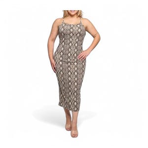 Plus Size Snake Print Midi Dress | Animal Print Bodycon Dress Women&#39;s | Snake Pattern Dress