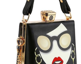 Women&#39;s Retro Art Deco Petite Hand Tote | Stylish Black Handbag | Vintage-Inspired Fashion Accessory