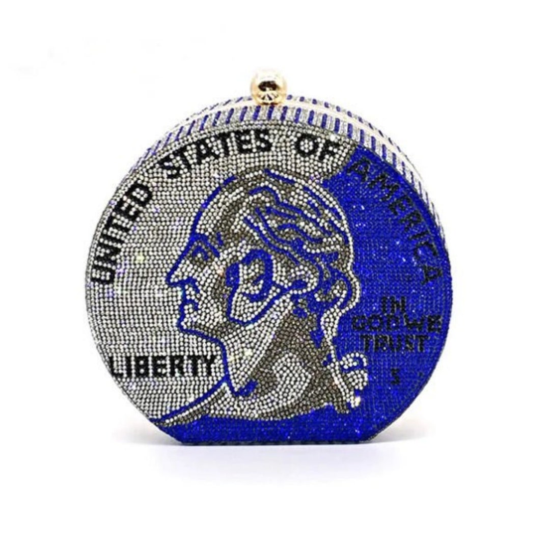 Blue Rhinestone Coin Purse round Clutch Evening Clutch cocktail Party