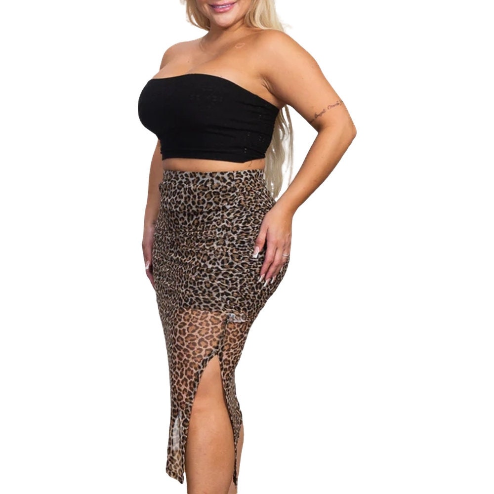 TONCHENGSD Women's Retro Leopard Print Midi Skirt - High Waist, Pleated, A-Line Chiffon Skirt