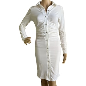 Ruched Ribbed Long Sleeve Dress | Women&#39;s Slim Fit Shirt Dress | Bodycon Long Sleeve Dress