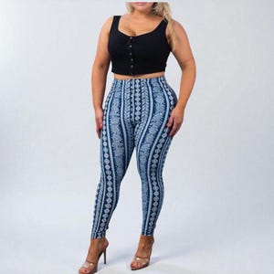 Plus Size Paisley Leggings | High Waist Polyester Spandex Knit with Four-Way Stretch