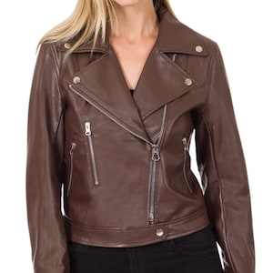 Women&#39;s Faux Leather Motorcycle Jacket | Faux Leather Jacket | Motorcycle Biker Bomber