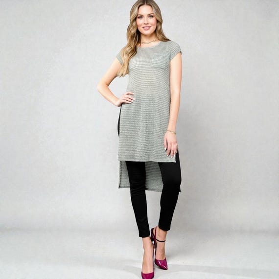 Olive Green Tunic Top Short Sleeve High Low Hem Flowy Blouse for Leggings Summer Comfort Wear Olive Green Tunic Top Short Sleeve High Low Hem Flowy Blouse for Leggings Summer Comfort Wear