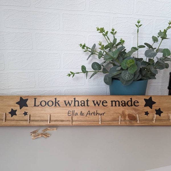 Look what WE made, personalised Artwork holders, wooden signs, Home Decor, children's art keepsakes, name plaque sign children's play room.