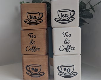Rustic Coffee & Tea Wooden Block Set: Kitchen Decor, Coffee Lover.