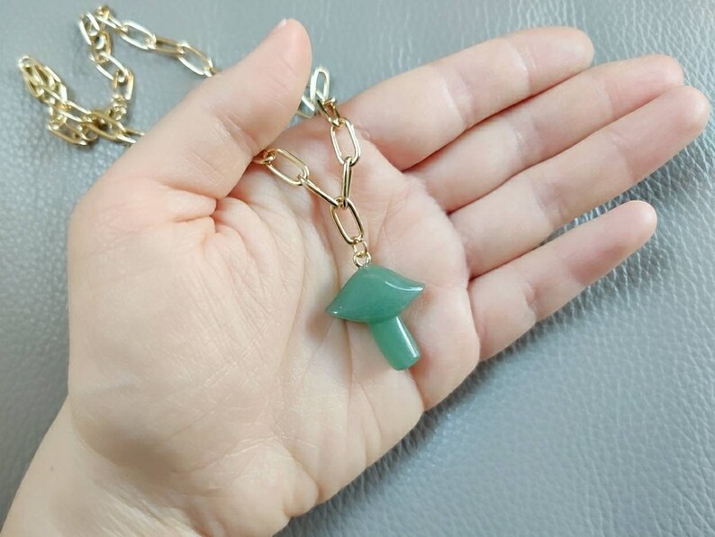 Crystal Mushroom Link Chain Necklace Quartz Aventurine 14K image 6