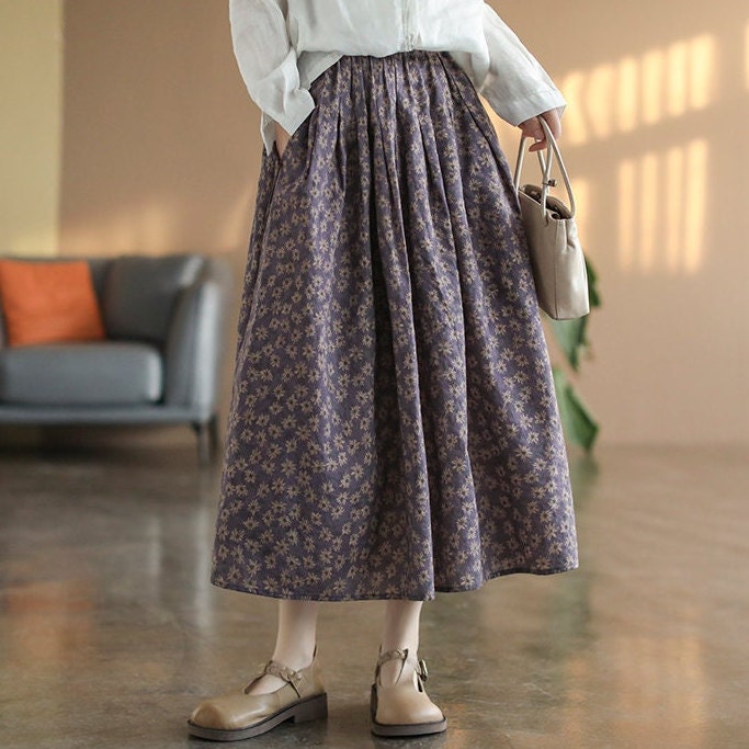 Cottagecore Micro Flower Linen Cotton Midi Skirt Milkmaid - Etsy