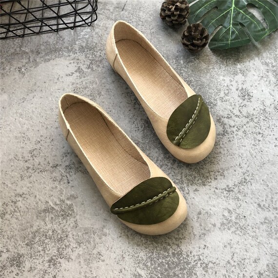 Cottagecore Leaf Flats Linen Sole Shoes Comfortable Handmade - Etsy Denmark
