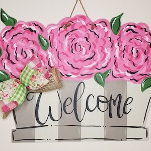 Hydrangea Basket Welcome Door Hanger || Welcome Door Hanger || Floral Door Sign || Floral Welcome Door Hanger