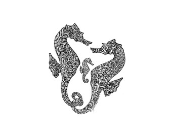Seahorse Artwork/Animal Ink Drawing/Digital Download