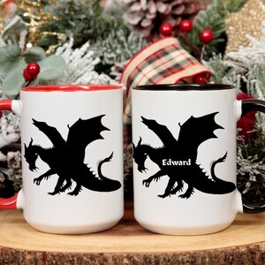 Dragon Silhouette Personalized Mug, Dungeons & Dragons Gift, Dnd Gift, Gamer Gift, 11oz, 15oz