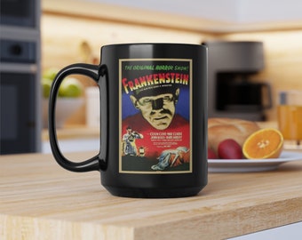Boris Karloff Frankenstein Movie Poster Mug, 1931, Universal Monsters, Classic Horror Movie, 11oz, 15 oz