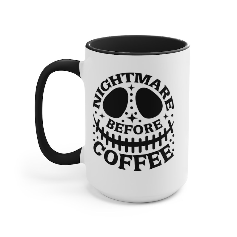 Nightmare Before Christmas Two-Tone Coffee Mugs, 15oz, Halloween Mug, Skeleton Mug, Coffee Lover Mug image 1
