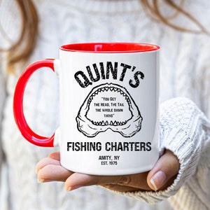 Quint&#39;s Fishing Charters Amity, NY, Est 1988, Jaws Movie Mug, You Get The Head, The Tail, The Whole Thing, Jaws Mug