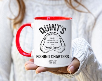 Quint's Fishing Charters Amity, NY, Est 1988, Jaws Movie Mug, You Get The Head, The Tail, The Whole Thing, Jaws Mug